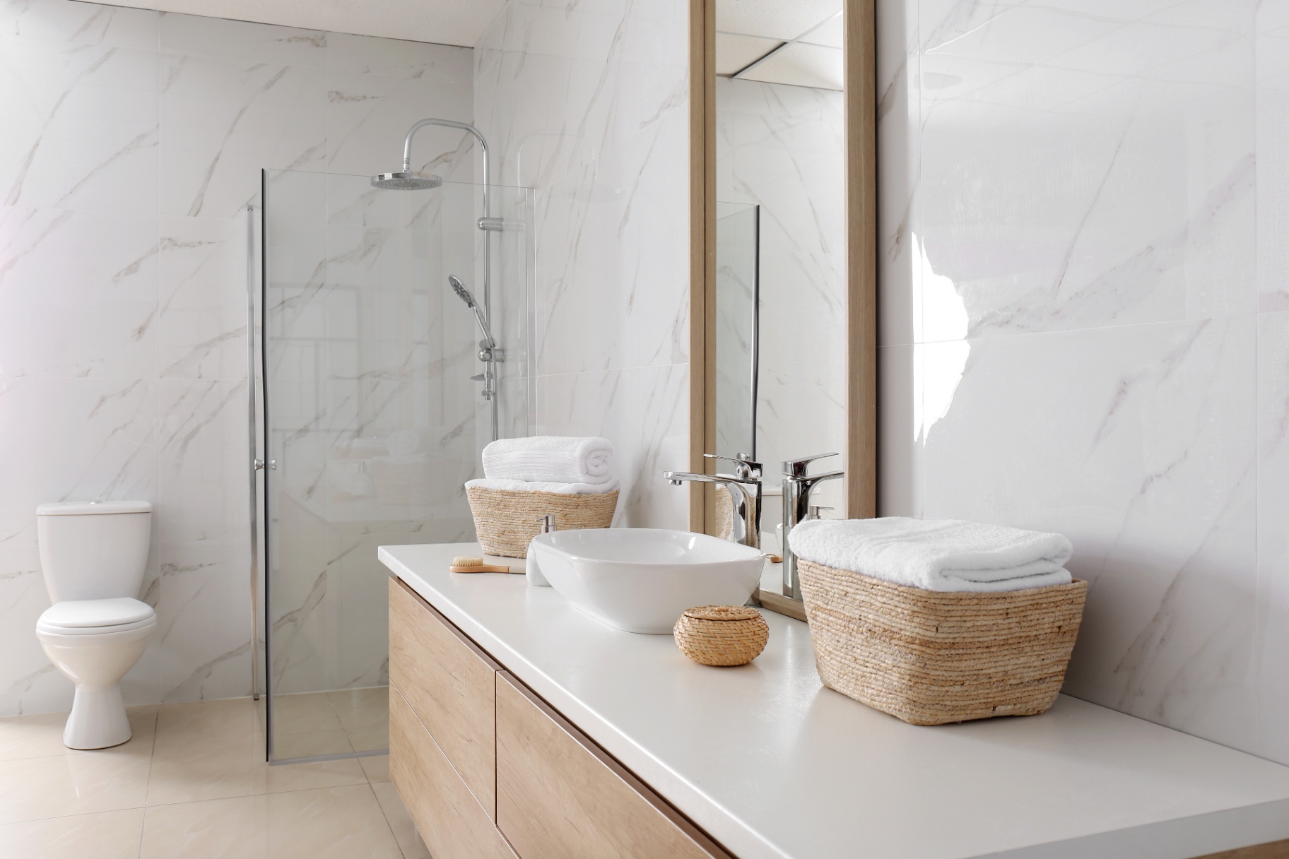 Bathrooms countertops fabricated and installed by Granite Depot