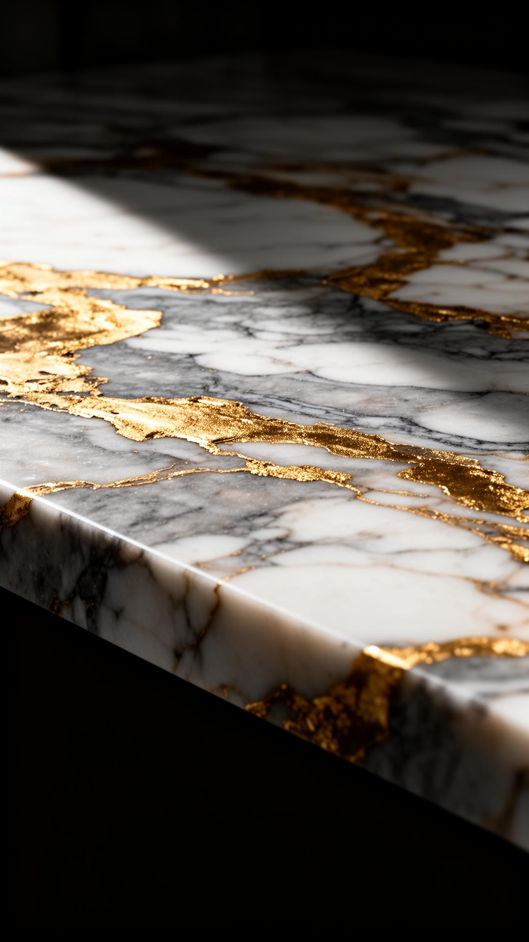 Polished Calacatta marble slab with dramatic gold veining stocked at Granite Depot