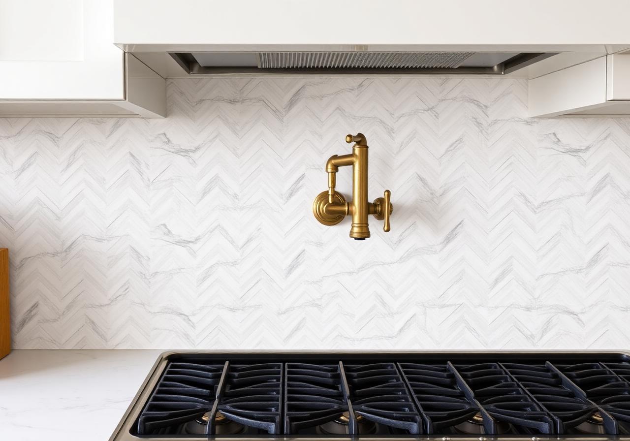 Full-height stone backsplash detail