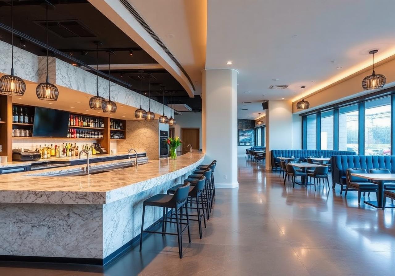 Commercial lobby with stone reception desk