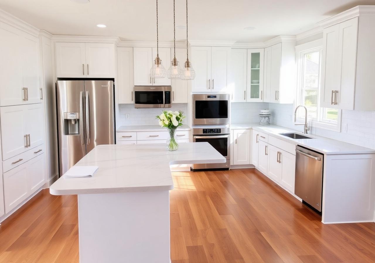 Modern kitchen remodel with quartz counters