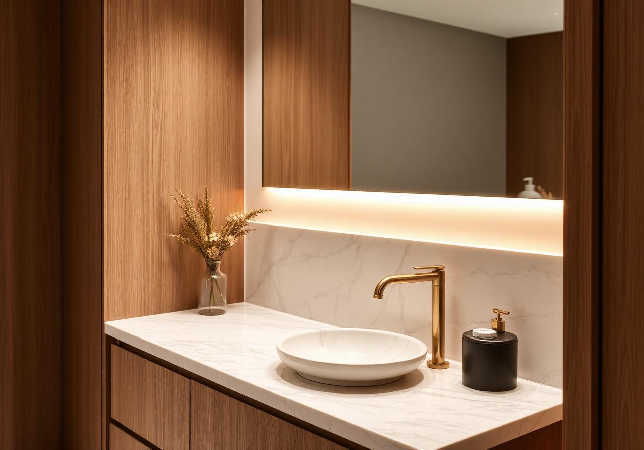 Custom bathroom vanity with stone top